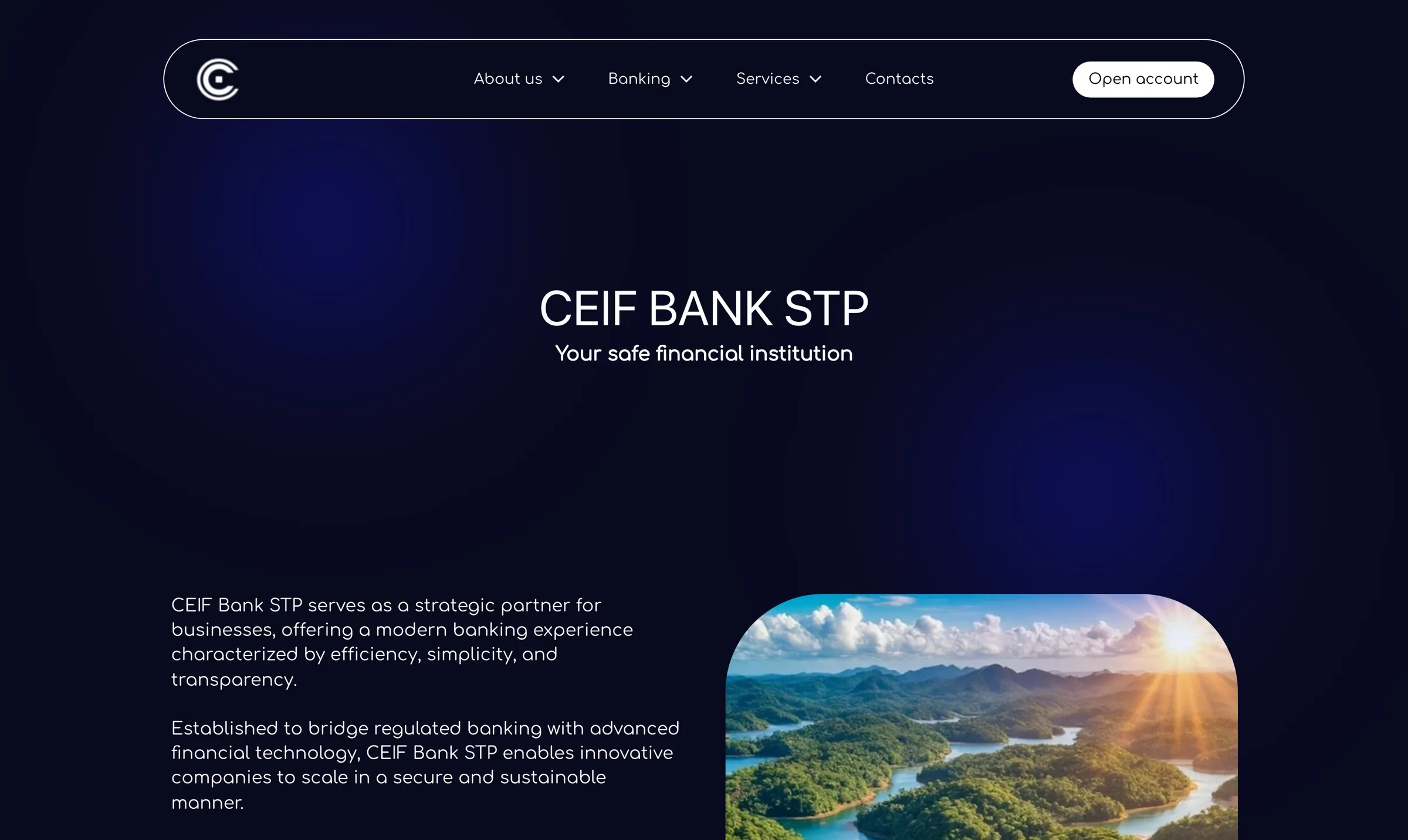 Первый экран сайта CEIF Bank STP